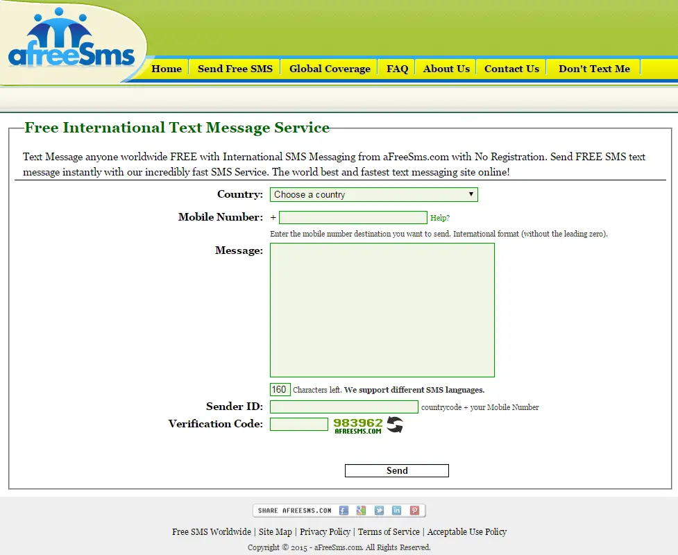 sites that send free sms without registration